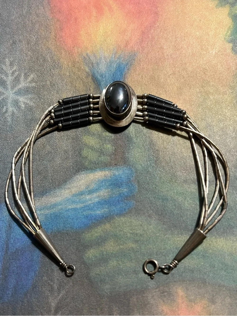 Vintage Navajo Artisan Made Sterling Liquid Silver Hematite Bracelet 925